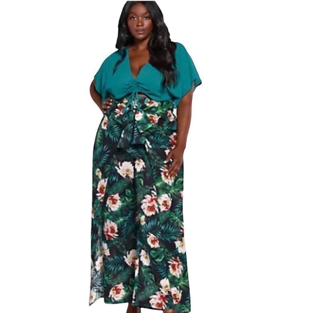 Sarah Rae Vargas x Fashion to Figure Tropical Floral Palazzo Wide Leg Pants 2X